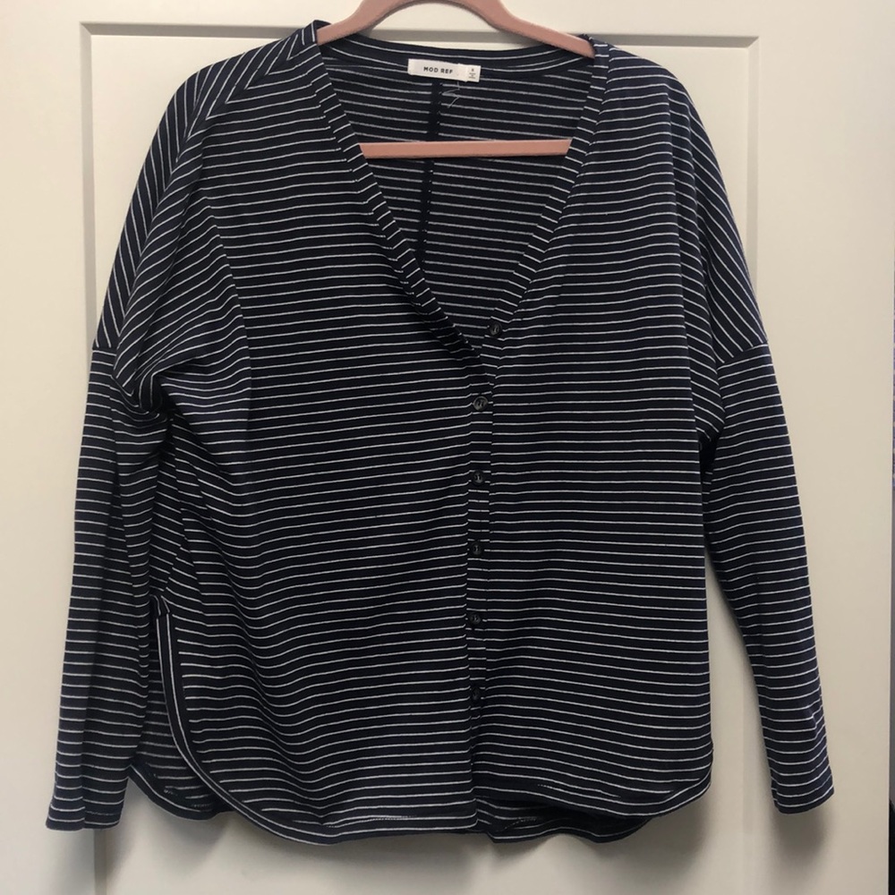 Navy and white striped light weight long sleeve